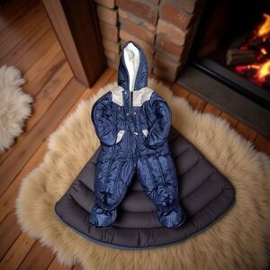 First impressions Blue Baby Sherpa Lined Hooded Snowsuit 12 Months